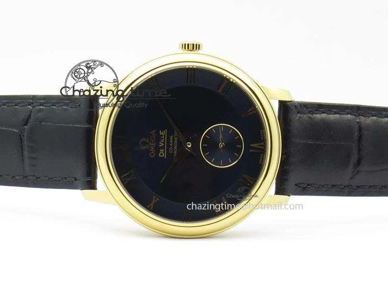 0207 De Ville MK 1:1 Best Edition YG Blue Dial On Black Leather Asian Seagull T1701 (Sec@6) Upgraded 8234